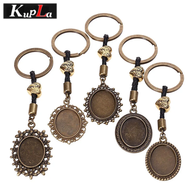 

18*25mm Keychain Oval Cabochon Setting DIY Vintage Brass Metal Handmade Key Chains for Jewelry Making 5pcs/lot KC5082
