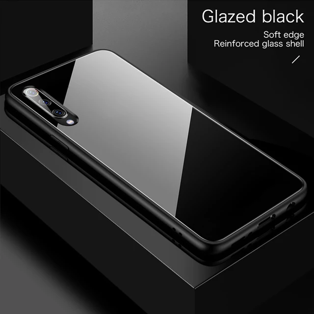 Luxury Plain Glass Case For Xiaomi Mi 10 8 9 SE Lite F1 Redmi Note 5 6 7 Pro Plus Pocophone F1 Phone Cover Black
