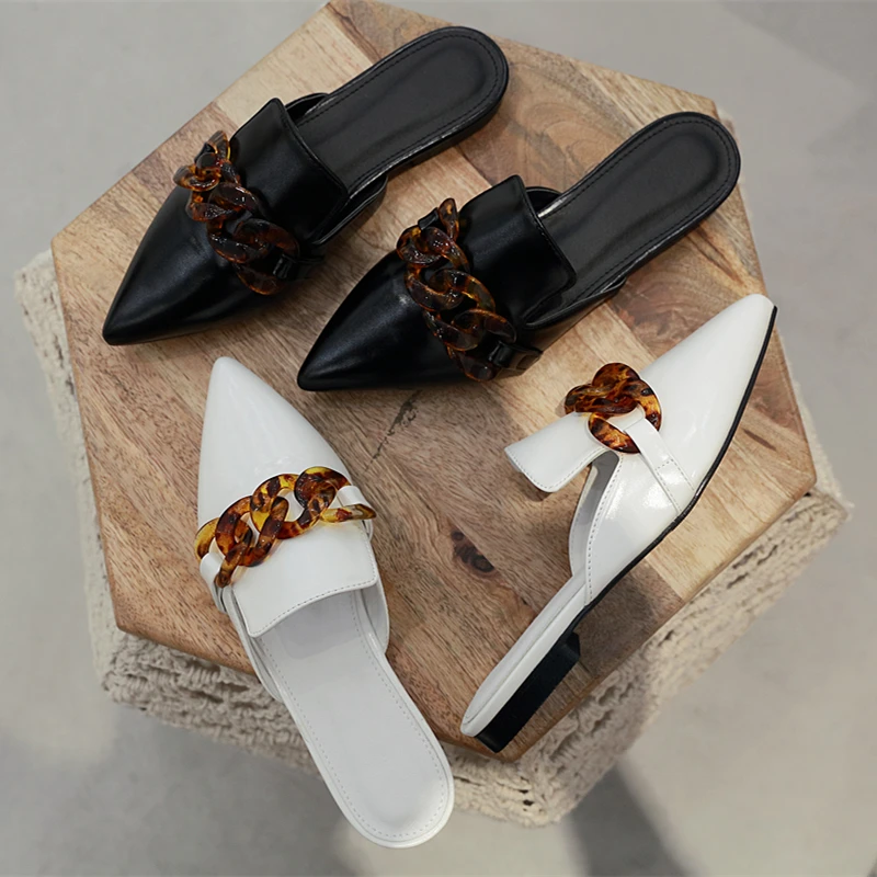 MIULAMIULA/фирменные дизайнерские женские туфли с разноцветными цепочками; коллекция года; сезон весна; кожаные туфли на плоской подошве; Лоферы без шнуровки; шлепанцы; Вьетнамки; Размеры 35-41
