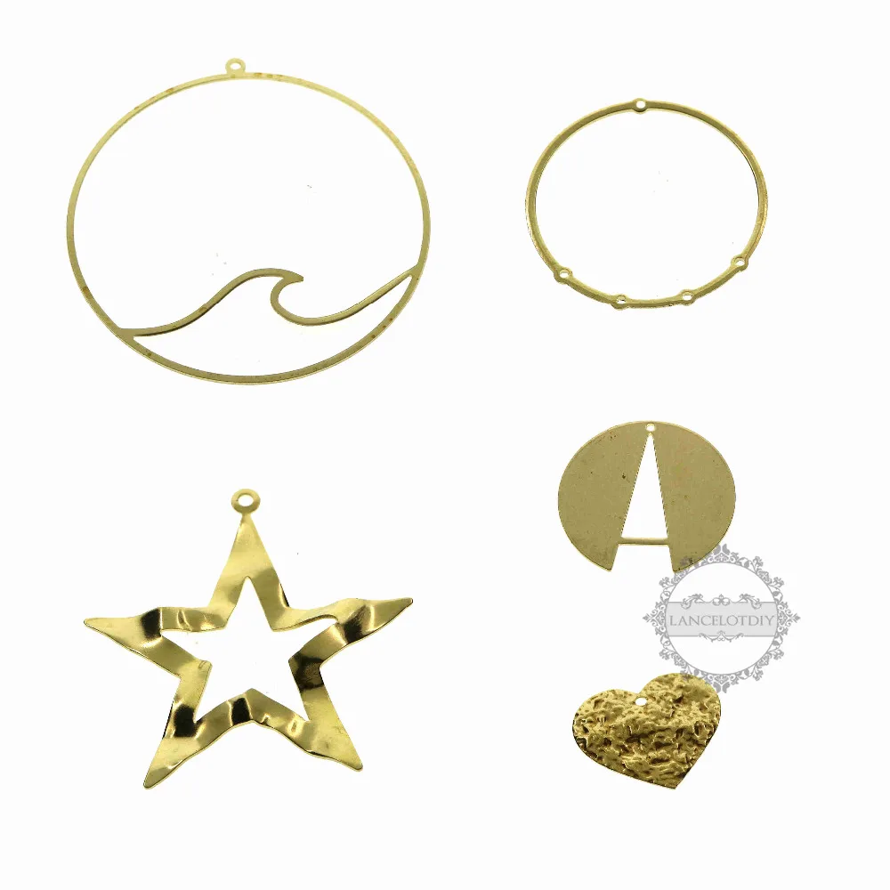 

Vintage Style Sea Wave Star Heart Loop Raw Brass Stamping Material DIY Pendant Charm Supplies 1800378