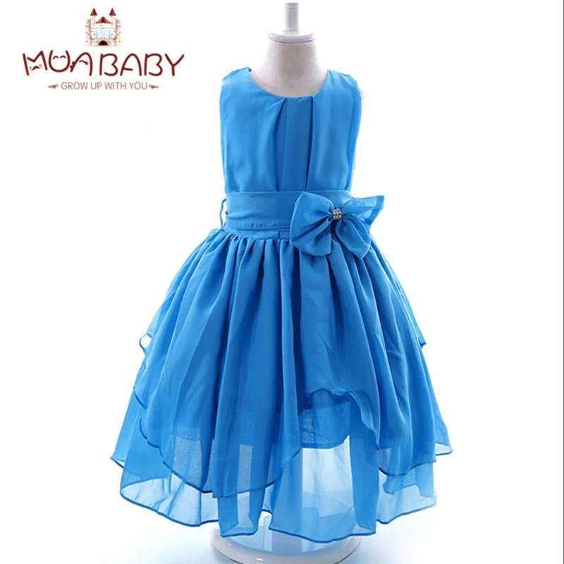 

Girls Dress 2017 Selling Childrens Clothes Princess Dress With Bow Sleeveless O-neck Kids Cute Solid Clothing For Girls