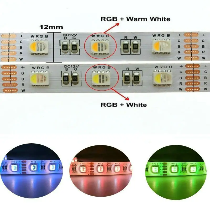 

5M 16.5Ft 5050SMD 4IN1 60LED/m RGBWW RGBW led flexible Strip Light 4 colors in 1 chip DC12V Non-Waterproof RGB+White/Warm white