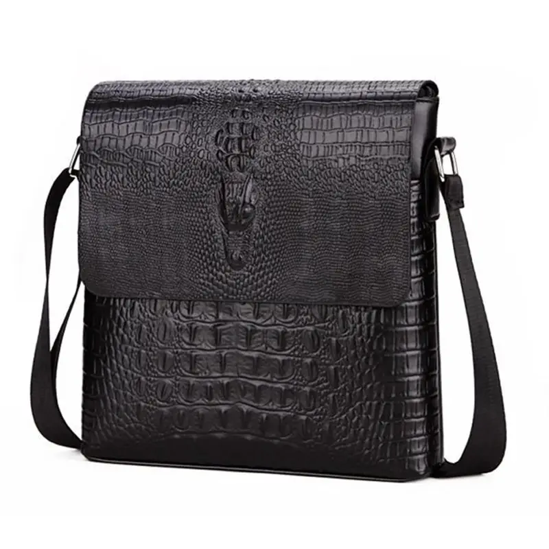 

New Men's Alligator Pattern Flap Shoulder Bags For Men Messenger Bag Business Crossbody Bag Crocodile bolsa(Black)