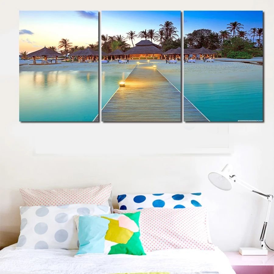 Картина без рамки с изображением Морского Пейзажа 3 панели современное настенное