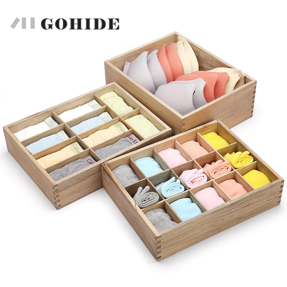 JUH Wooden European Style Underwear Socks Storage Boxes Large Capacity