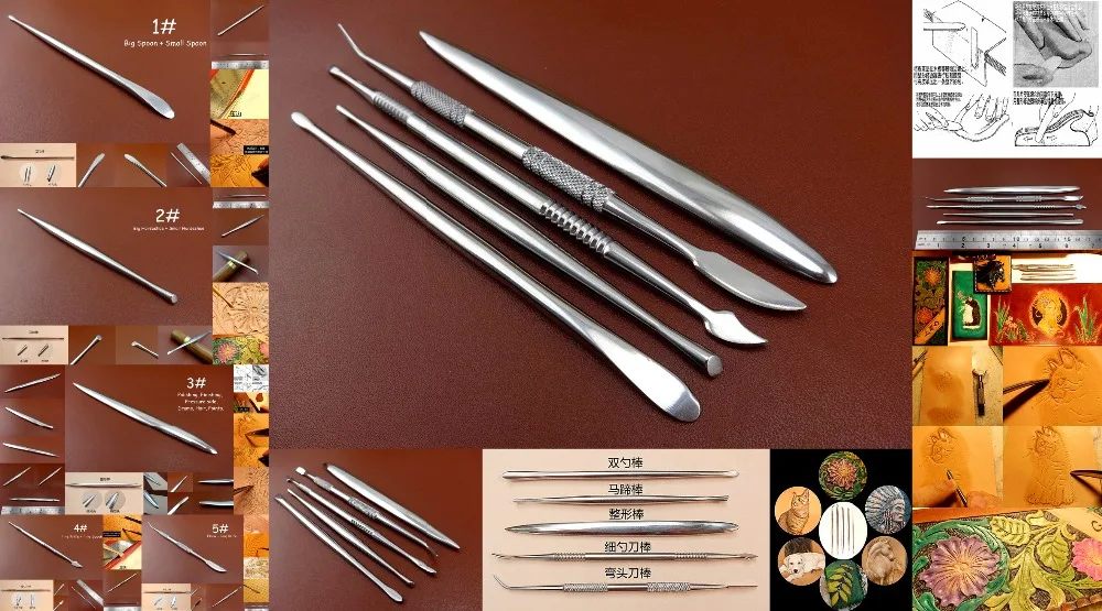 

5pcs Leather Craft PMC Carving Modelling Splicing Embossing Spoon Stylus Tool Set Stamp Knife Cutter Punch Chisel Edger Creaser