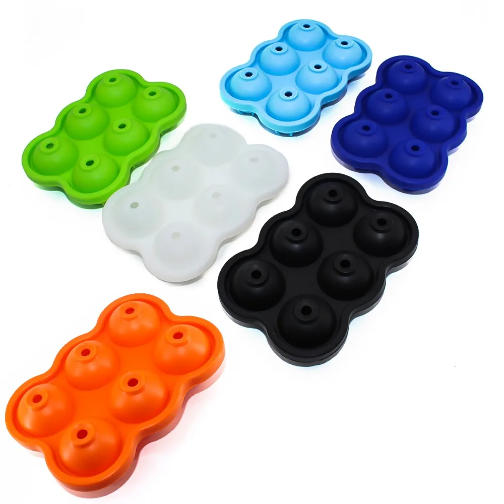 

New Design 6 Hole Ice Cube Ball Drinking Wine Tray Brick Round Maker Mold Sphere Mould Party Bar Silicone Ice Hockey Mould