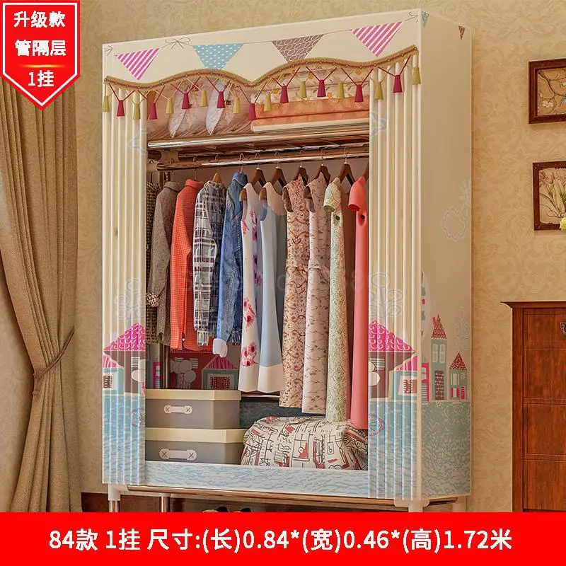 Simple wardrobe steel pipe bold reinforcement simple economical assembly fabric wardrobe storage cloth wardrobe - Цвет: 84x46x172cm  1