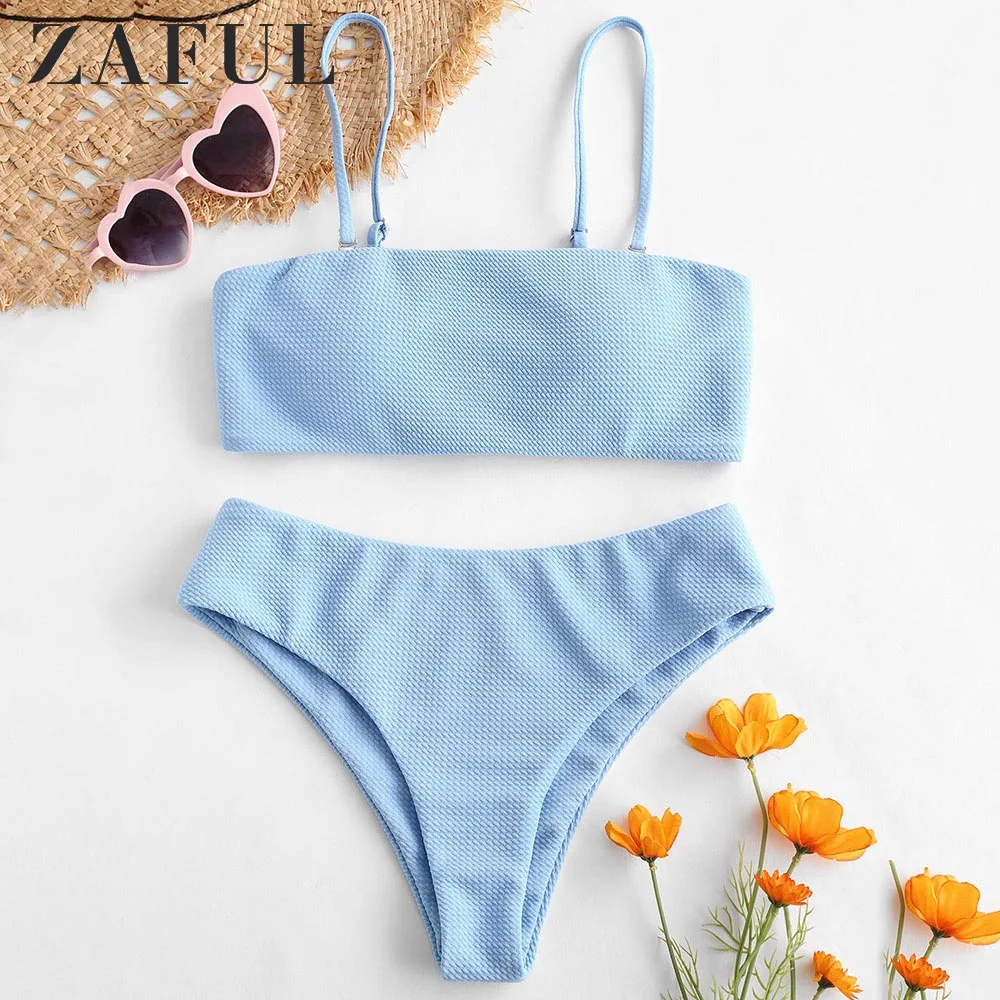 ZAFUL محكم مبطن العصابة مجموعة البكيني الصلبة الكلاسيكية النساء لباس سباحة الصيف سلك الشحن السباغيتي الأشرطة قطعتين مجموعات 2019