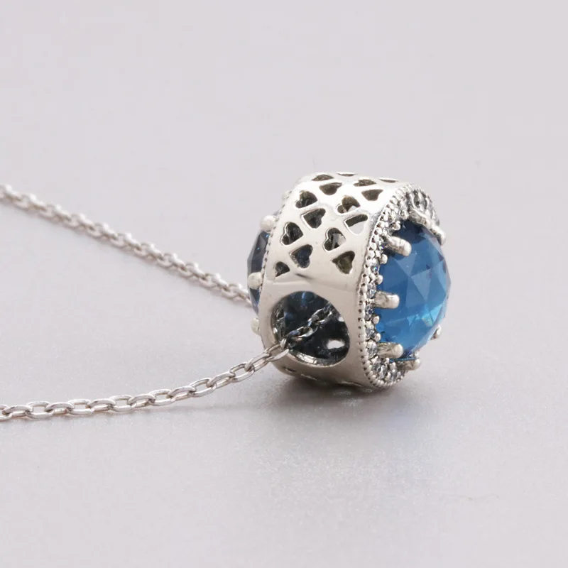 Charms Choker Necklace for Girls Blue Crystal Heart Pendant Necklace Women Silver Chain Bead Statement Necklace Collier Femme4