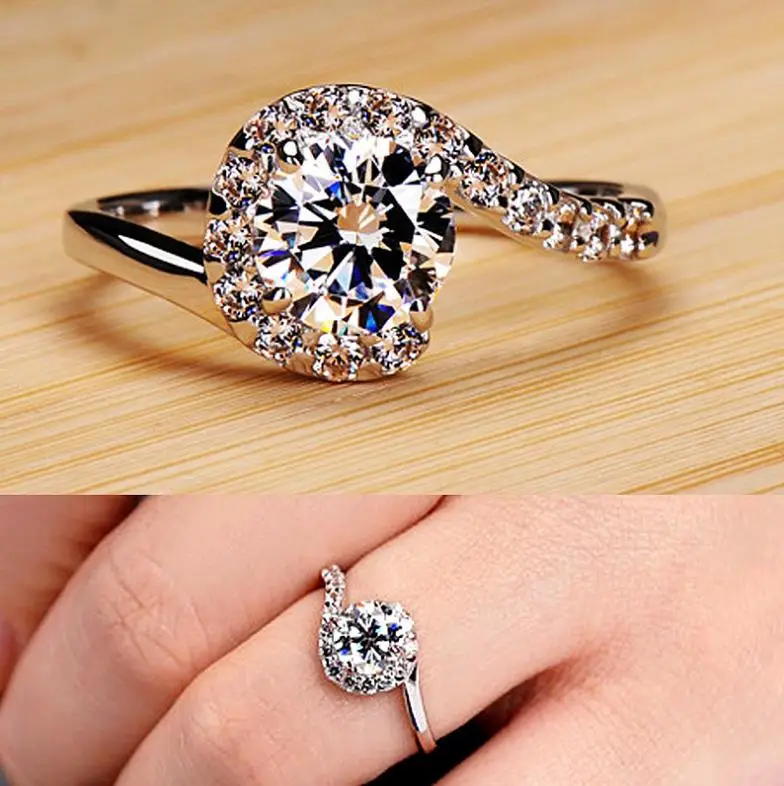 

New Fashion Women Ring Finger Jewelry Rose Gold /Sliver /Gold Color Rhinestone Crystal Rings 6/7/8/9/10 Size Wedding ring gift