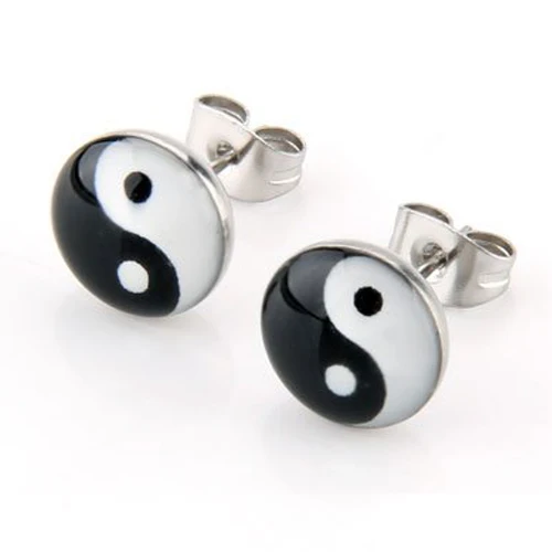 Пара круглых серег 10 мм с символом Инь и Ян|earrings earring|earrings 10mmyin yang earrings |