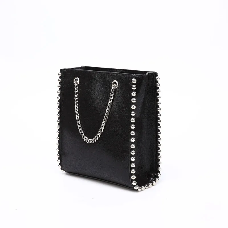 Bolso de mano Retro de gran capacidad para mujer, bolso de hombro con remaches de cadena de moda, bolso de cuero de Pu para mujer, bolso de Color sólido de Bolso de mano Retro de gran capacidad para mujer, bolso de hombro con remaches de cadena de moda, bolso de cuero de Pu para mujer, bolso de Color sólido de