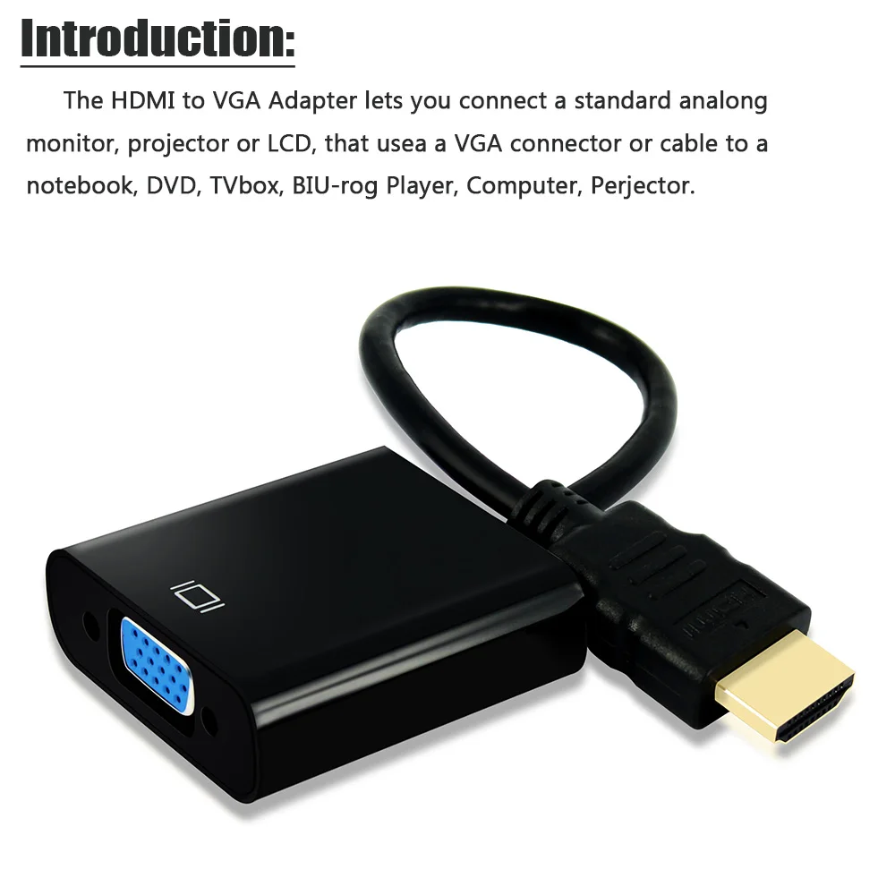 JONSNOW HDMI to VGA Cable for PC Computer PS3 PS4 Game Player HDMI Cable Support Full HD 1080P HDTV Converter