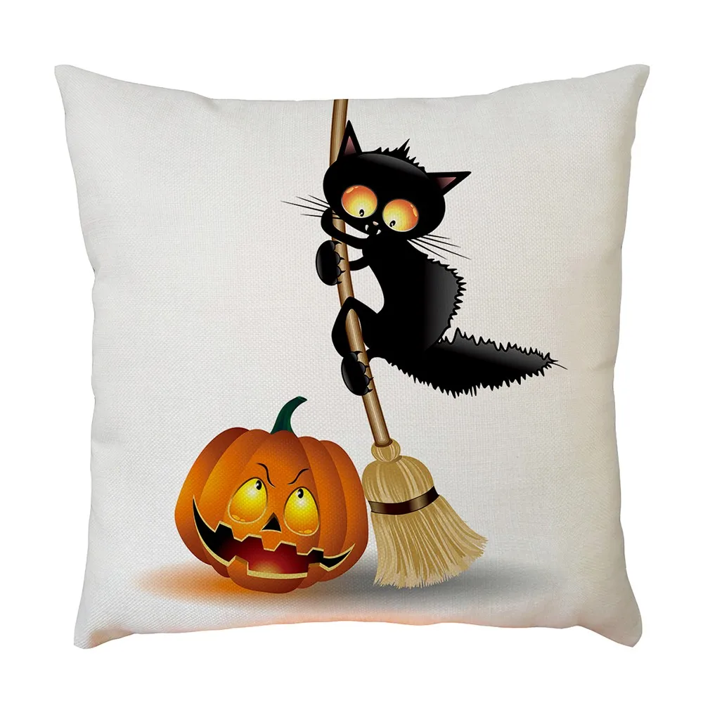 Happy Halloween Linen Throw Pillow Case Cushion Cover Home Sofa Decor
