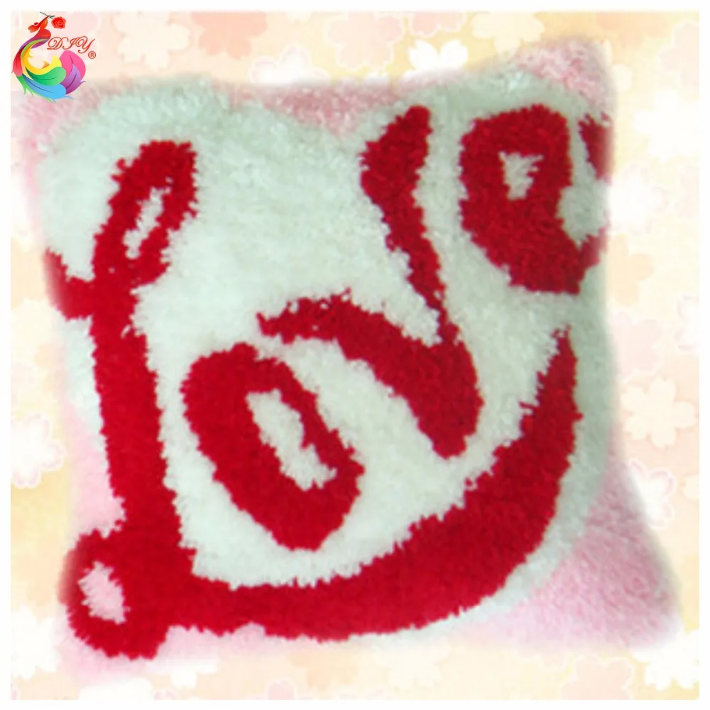 

2016 3D Latch Hook Pillow Kits Pink Love Heart DIY Needlework Crocheting Rug Kits Yarn Handmade Unfinished Embroidery Pillowcase