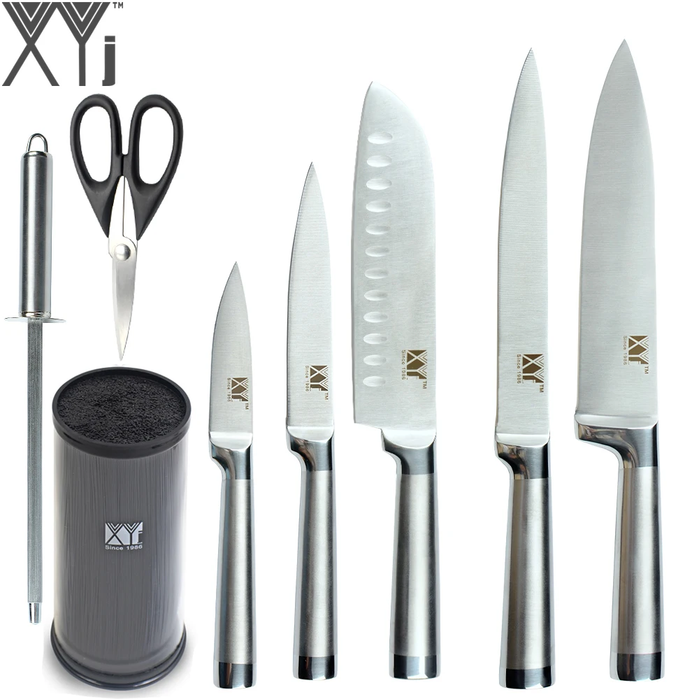 

XYj Brand 5pcs Kitchen Knives 8" 8" 7" 5" 3.5" Stainless Steel Knife + Knife Stand + Sharpening Bar + Scissor Best Cooking Tools