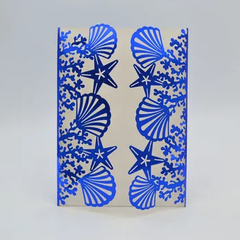 

Royal blue Top quality Sea Shell shape wedding card designs laser cut cards wedding invitation