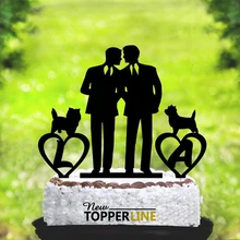Индивидуальные инициалы однополых мужчин и mr Cake Topper, с двумя собаками фигурка для украшения торта, для мужчин подарок, свадебные материалы для украшения тортов