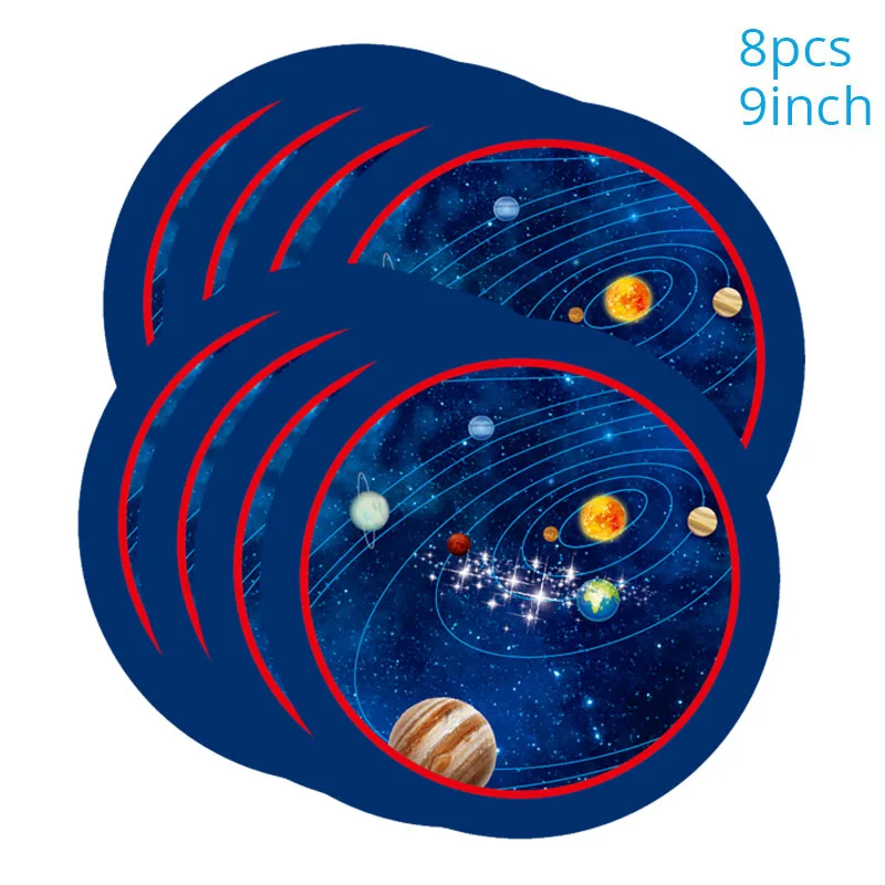 НЛО солнечная система космическое пространство С Днем Рождения Декоративные подкладки космический корабль астронавт ракета робот тематическая вечеринка на день рождения поставки - Цвет: 8pcs 9inch Plates