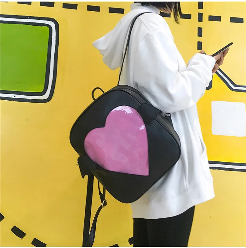 Прозрачные рюкзаки с милым сердцем для девочек-подростков; школьные сумки с крыльями; Kawaii; кожаный рюкзак; белый рюкзак с крыльями; XA150WB