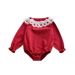 Одежда для малышей новорожденных для маленьких девочек с длинным рукавом Кружева полые воротником комбинезон Комбинезоны