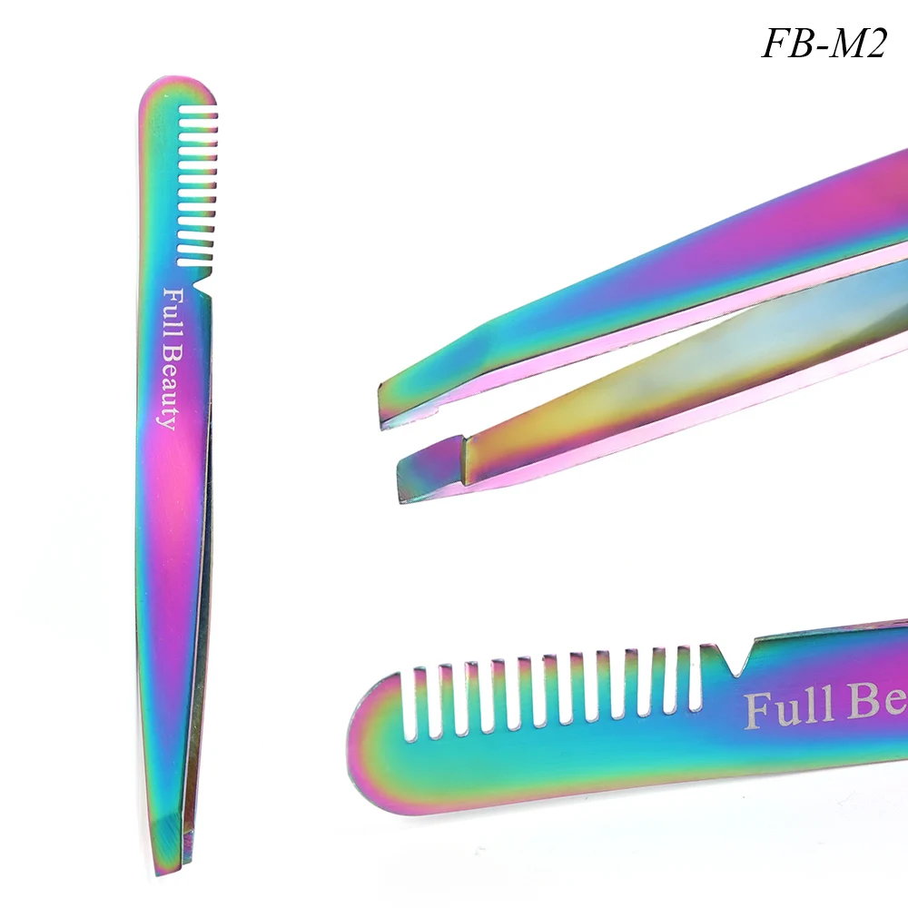 1pcs Rainbow Eyebrow Tweezers Eyelash Extension Flat Tip Face Hair Dead Skin Removal Clip Trimmer Scissor Makeup Tool JIFBM1-5