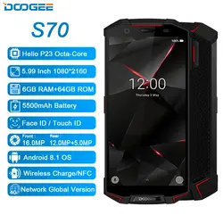 DOOGEE S70 IP68 IP69K Водонепроницаемый смартфон 4G 5,99 дюймов MT6763 Восьмиядерный 6 ГБ + 6 4G B 16MP + 12MP двойной сзади Камера Android 8,1 NFC