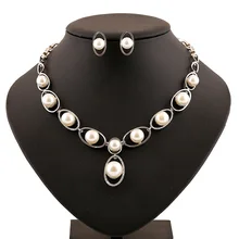 США Камень Необычные красочные Изысканные CZ Простой имитация жемчужные серьги женщин ключицы ожерелье серьги Ювелирные Наборы