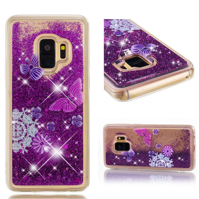 

New Purple Quicksand Mobile Shell for Samsung GalaxyS8 S8 Plus S9 S9 Plus S10 S10 Plus Silicone Butterfly Pattern Cover