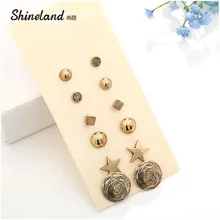 Shineland Новинка 6 пар панковая заклёпка серьги для женщин металлический сплав мульти образный Круглый шар звезда серьги наборы Винтаж Brincos