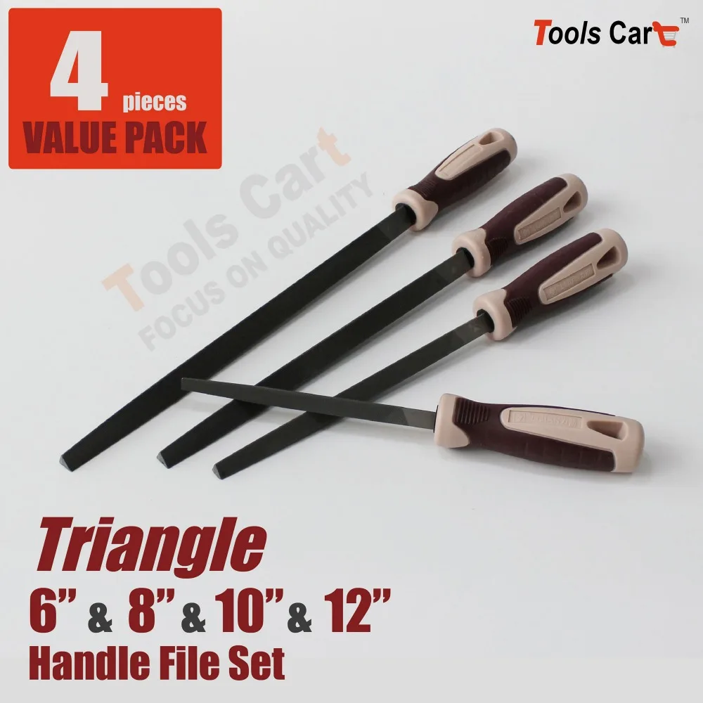 

4 PC Hand Steel Files with Triangular Body for Wood Working with Plastic Handle T681012-M