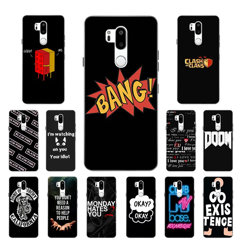 6.1&quot for LG G7 Soft Slim TPU Phone Cases ThinQ Clear Silicone Gel Back Covers G710 Black Letters Printing Coque |