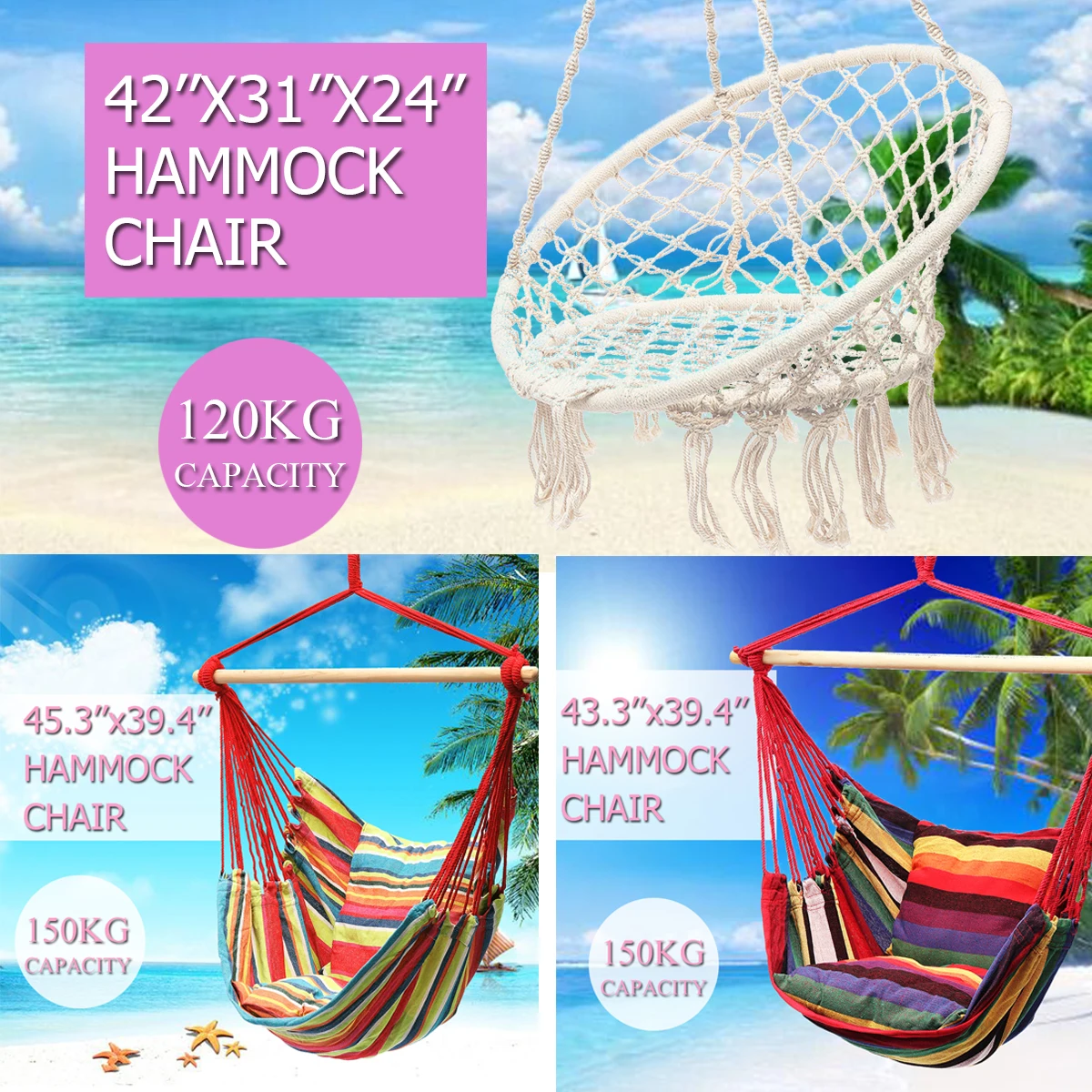 

Nordic Round Hammock Outdoor Indoor Hammocks Chair Dormitory Bedroom Swinging Hanging Chair Single Safety Garden Hammock White