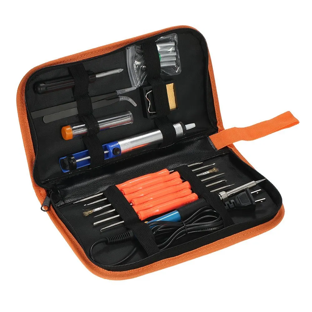 

18pcs/set Soldering Tools Kit 60W 220V Plug of EU Adjustable Temperature Soldering Iron Desoldering Pump Iron Stand Solder Tips