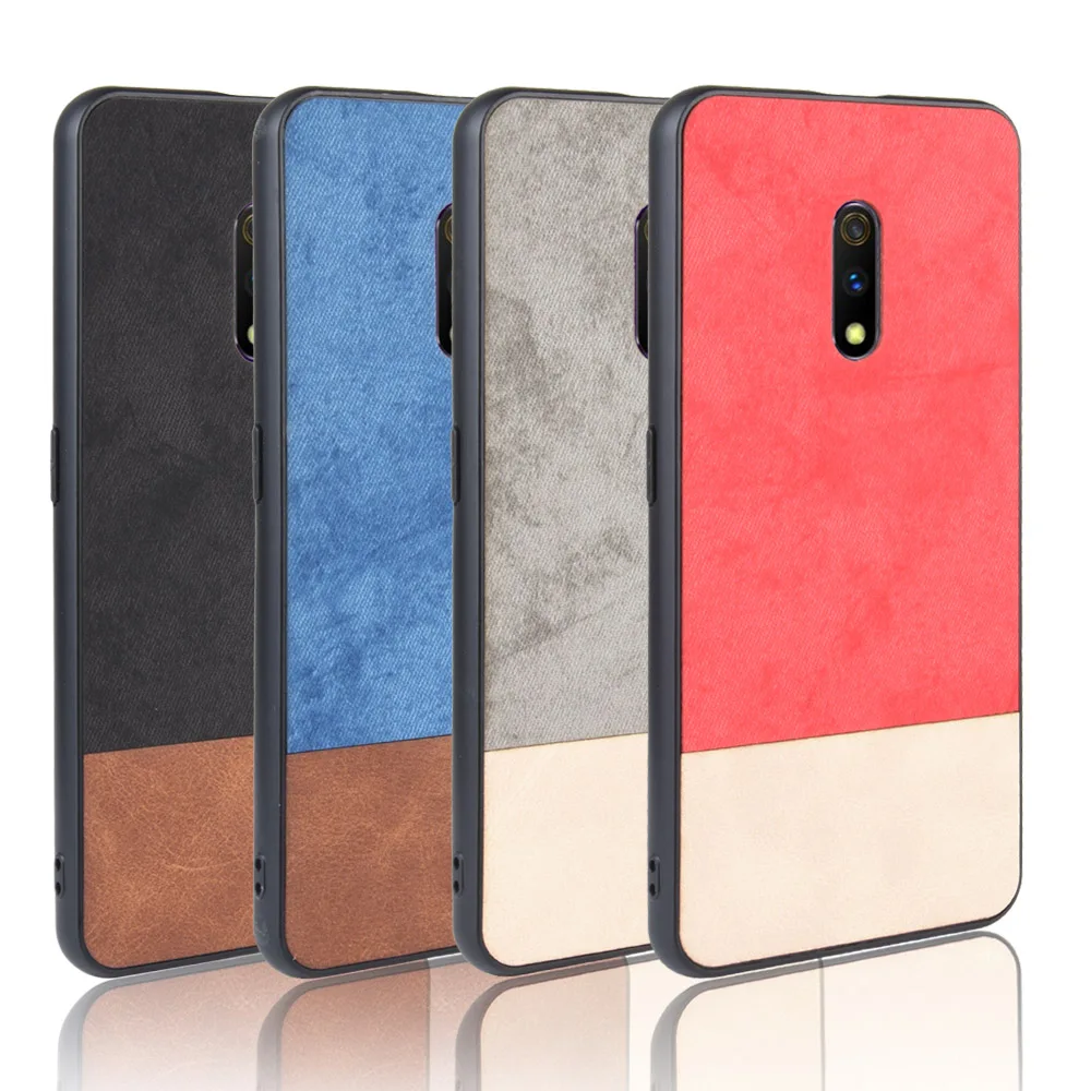 Realme X case Oppo Realme X soft edge fabric shockproof back cover coque PU leather hard For OPPO Realme X RMX1901 phone case