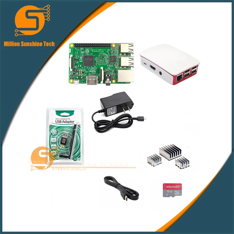 

Raspberry pi 3 + Heat sink+ Case+150M wireless network card +power supply+16GB card +1.5m HDMI cable for Raspber