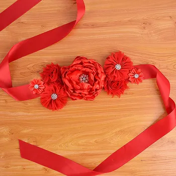 

New Red Flower Maternity sash Pregnancy belly belt Baby Shower party Photo Prop Embarazada Accessorios Wedding Fancy Waistband