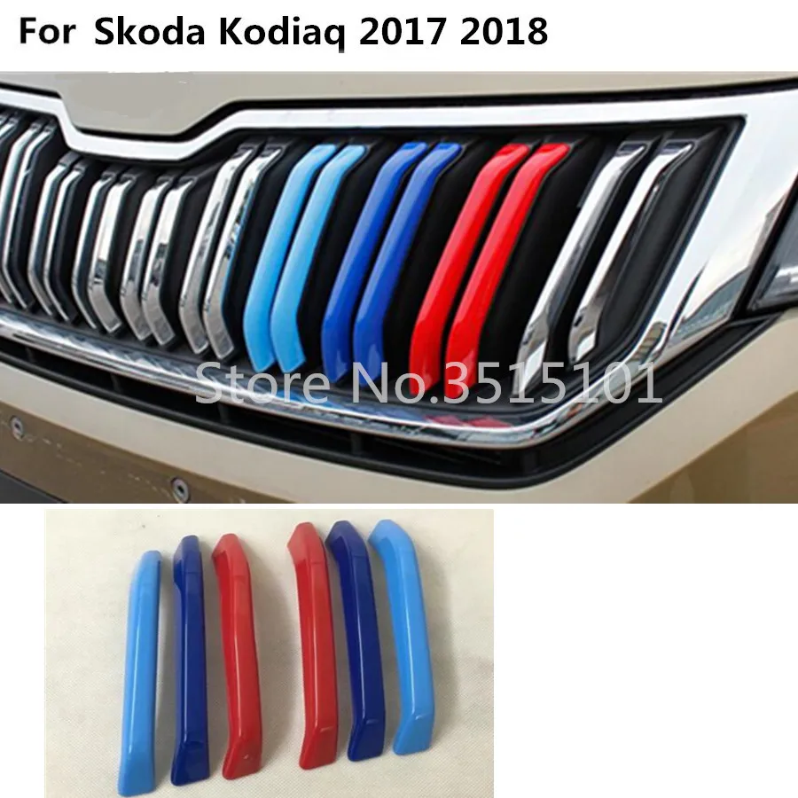 

High Quality ABS chrome trim Front upper Grid Grill Grille Around decorate Stick frame lamp 6pcs For Skoda kodiaq 2017 2018 2019