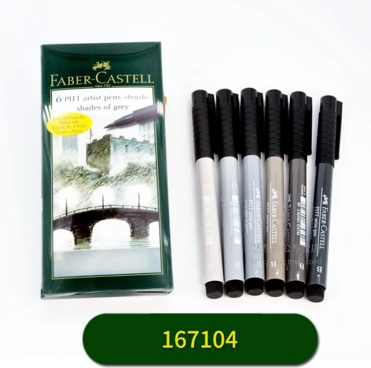 Ручка марки FABER CASTELL, мягкая водная головка, 6 цветов, ручная роспись, пейзаж персонажа, серый анимационный набор - Цвет: 167104