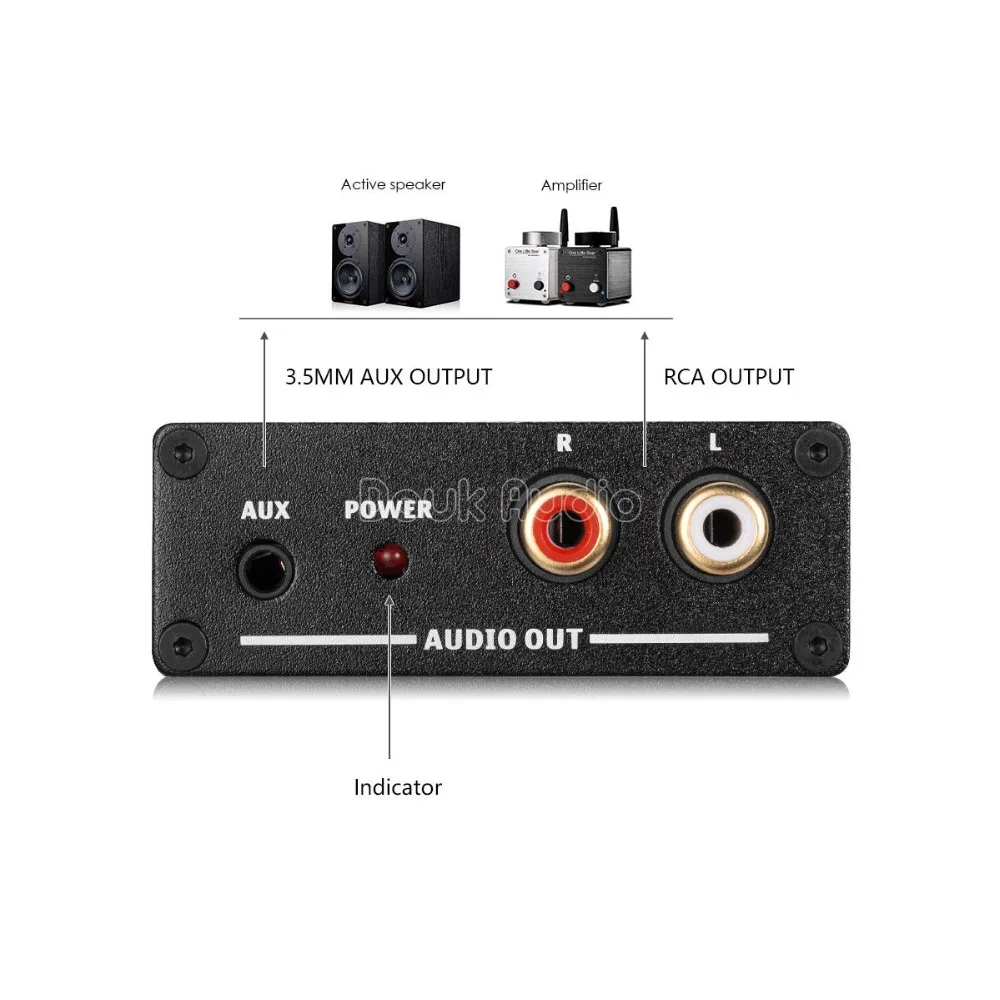 Цифро-аналоговый аудио конвертер Преобразует коаксиальный или toslink Цифровой PCM аудио сигналы в аналоговый L/R RCA и 3,5 мм разъем аудио