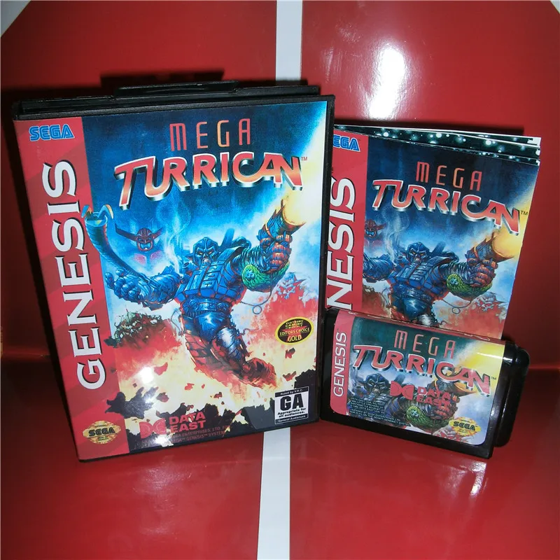 

MD games card - Mega Turrican US Cover with Box and Manual For Sega Megadrive Genesis Video Game Console 16 bit MD card