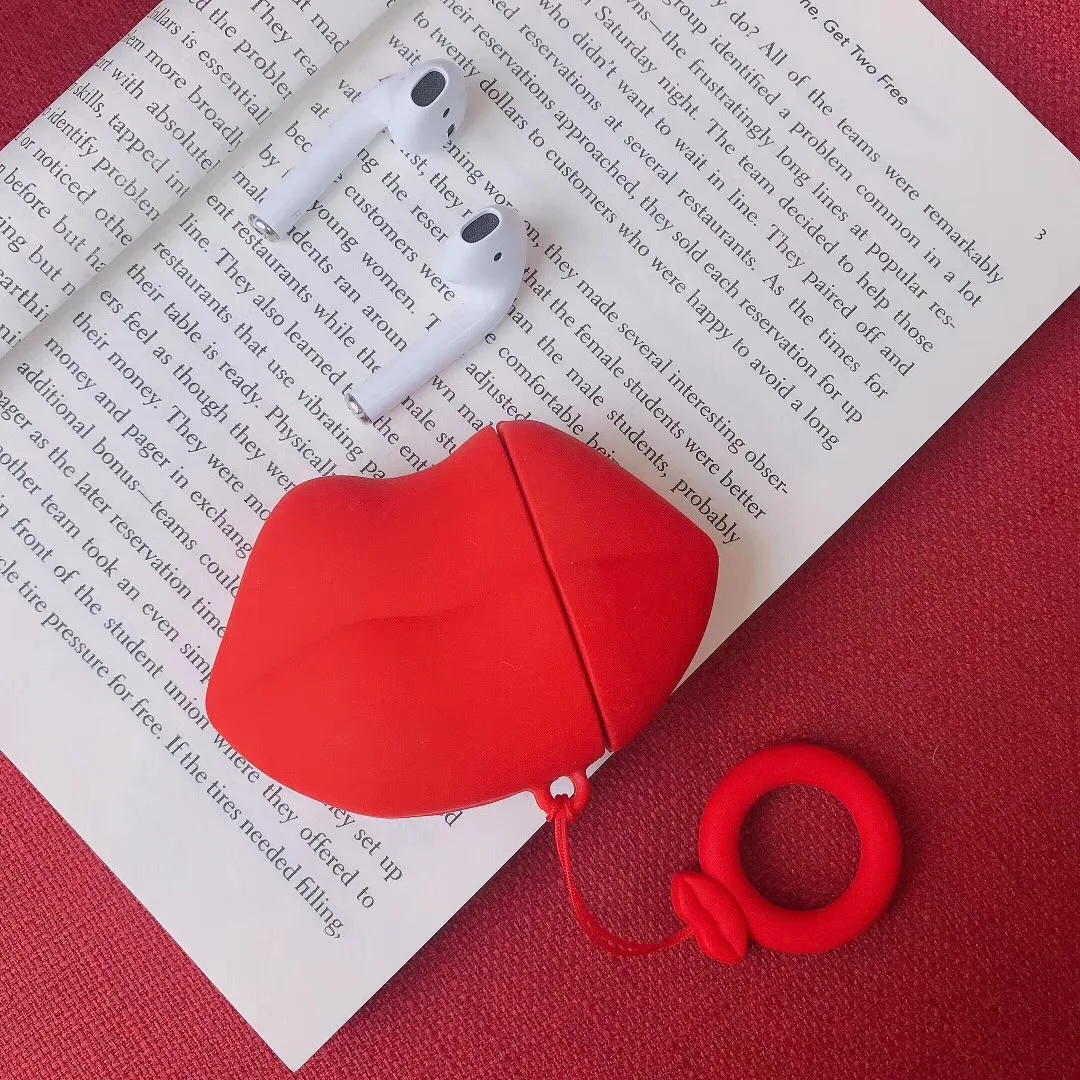 Sexy Lip Earphone Case For Airpods 1 Case Finger Ring Silicone Case Cover for Airpods 2 Earphone Bag Protective Earbuds Cover