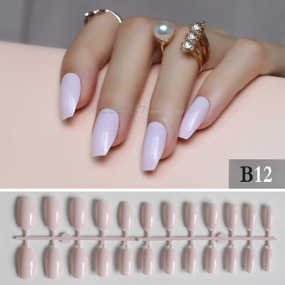 

Light pink Full Nail Simple Artificial elegant Ballerina Fake nail 24pcs coffin nail tips Designs Pure colour False nails B12