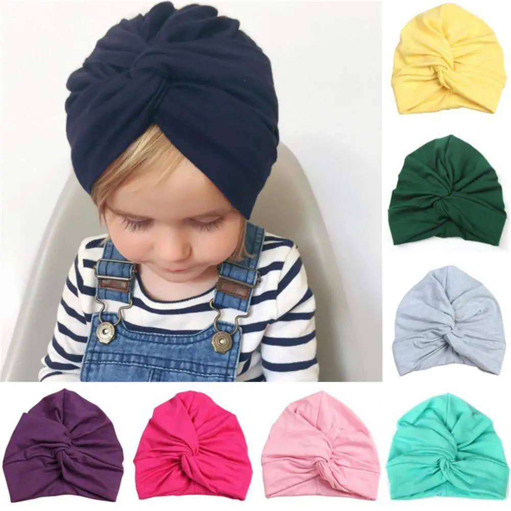1pcs Indian Style Baby Turban Cap Dot Cross Flower Newborn Baby Girls