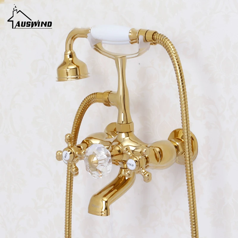 Здесь продается  Shower Faucets Luxury Rose Brass Bathroom Shower Set Faucet Wall Mounted Crystal Phone Style Dual Handle Mixer Taps AD-6931  Строительство и Недвижимость