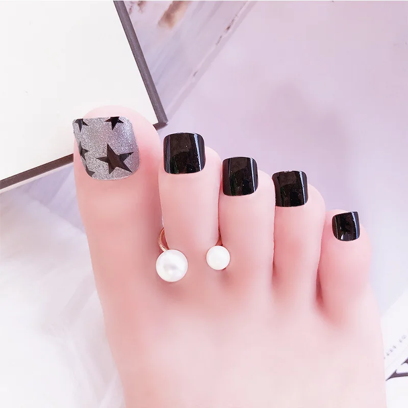 

24 pcs Styles choose Toenails Fake Nails Elegant Marble Artificial Square Nail Tips with Glue Sticker unhas Press on nails#