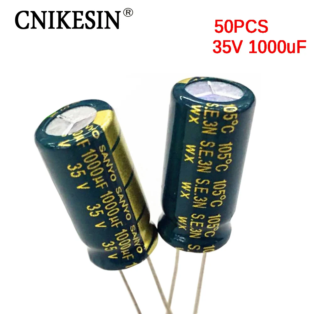 

CNIKESIN 50PCS 1000UF 35V 10X20mm Capacitor 35V1000UF High Frequency Low Esr LCD Power Supply SANYO Electrolytic Capacitor