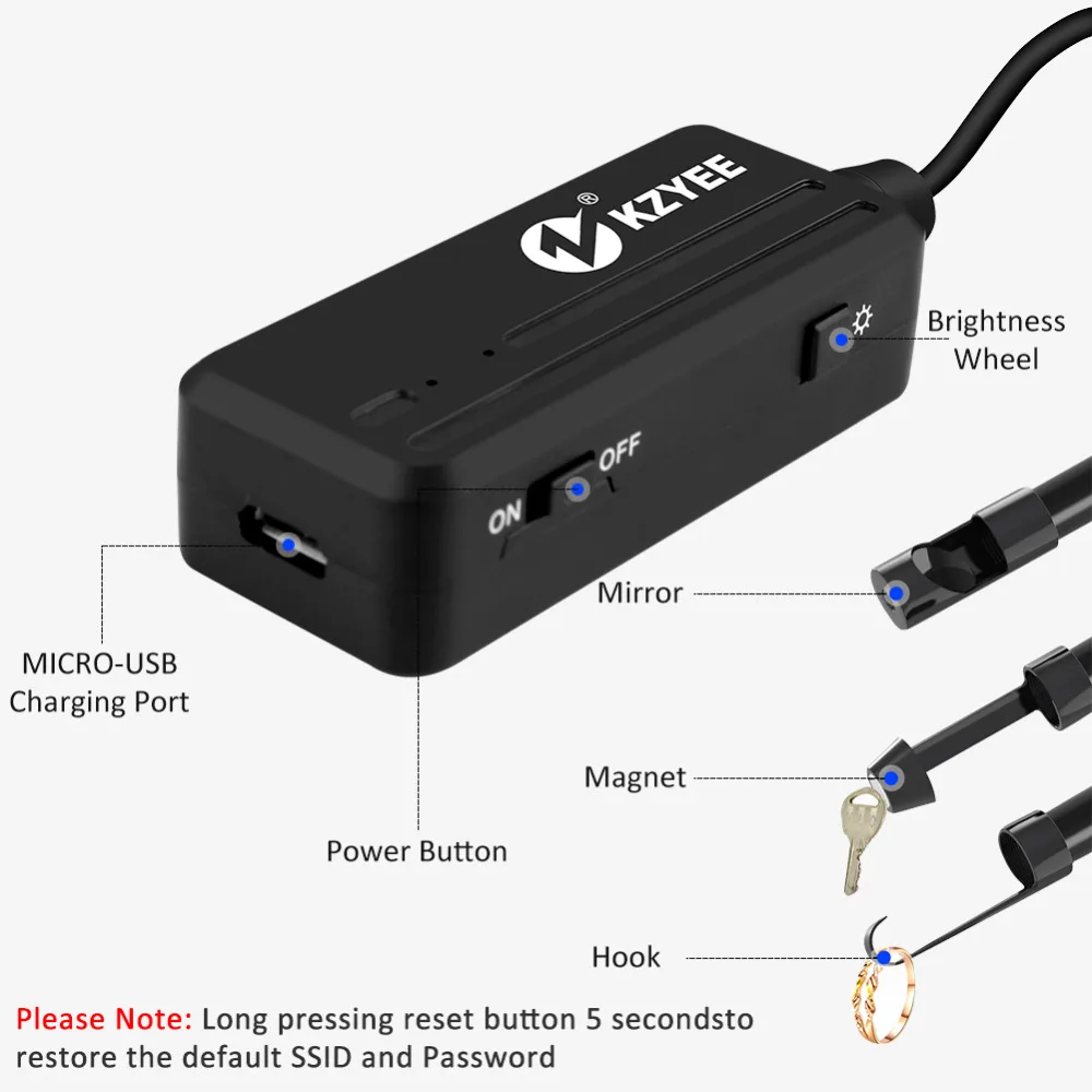KZYEE 10 м беспроводной Эндоскоп 1200 P HD WiFi бороскоп Инспекционная камера 2 0