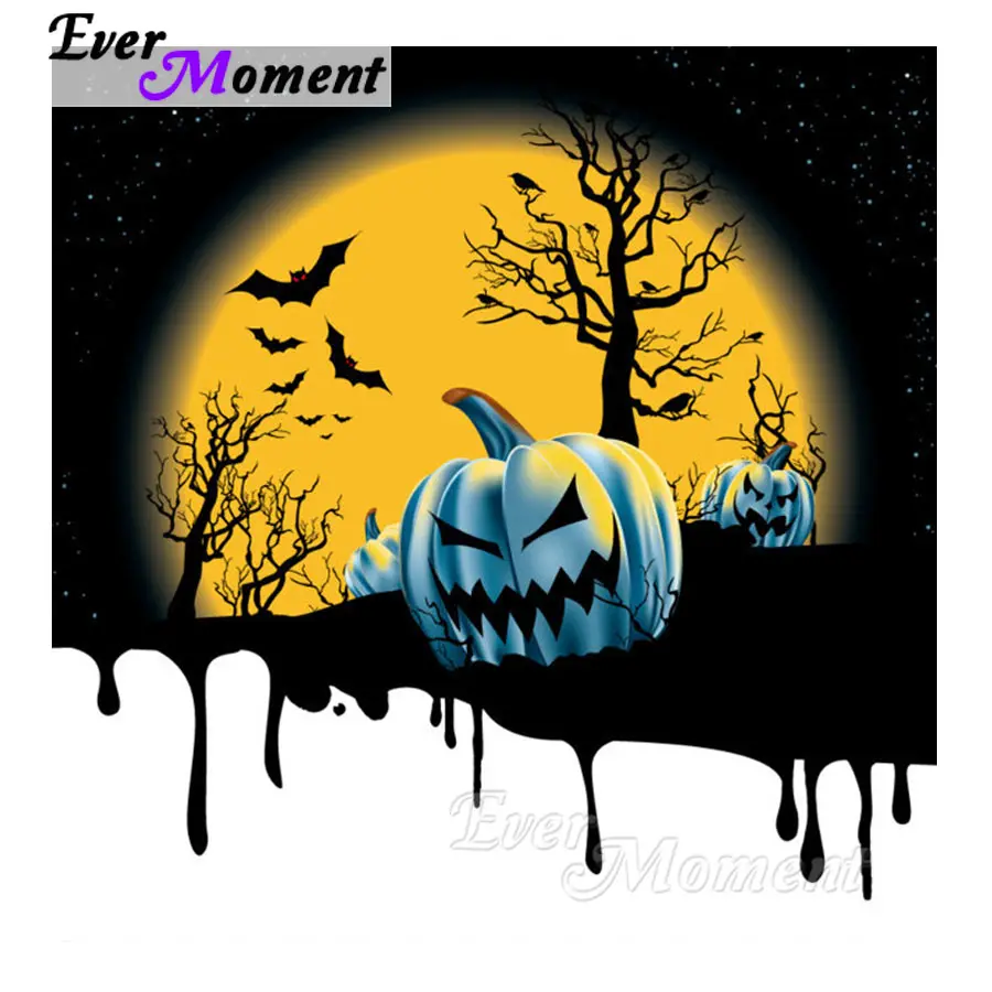 

Ever Moment Full Square Drill Resin Diamond Painting Halloween Pumpkin Bat Tree Moon Diamond Embroidery Picture Mosaic S2F396